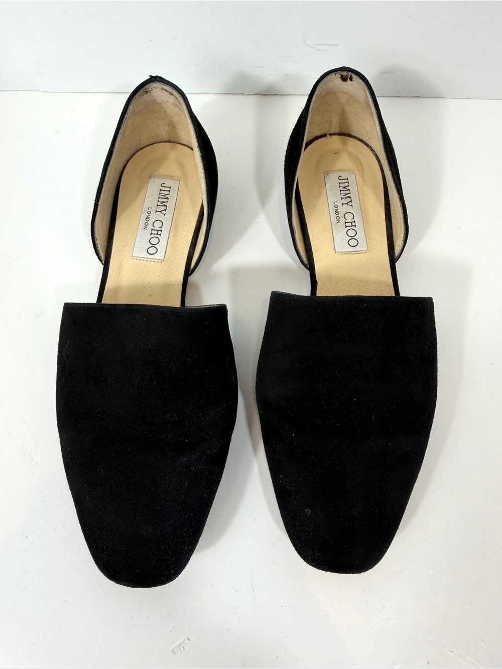 Jimmy Choo Black Suede D’Orsay Flats Loafers Size 35 Made Italy Designer Shoes